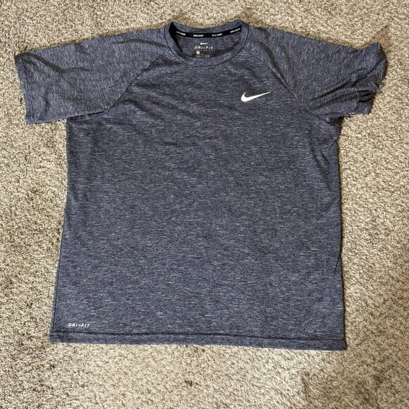 Nike Shirt Mens Large Heather Blue Dri-FIT UPF 40+ Short Sleeve Swim Rash Guard - Picture 1 of 8